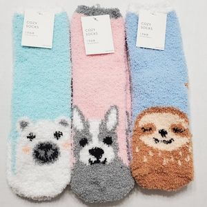 3pair Fuzzy Comfy Cozy Bear Sloth Dog Socks